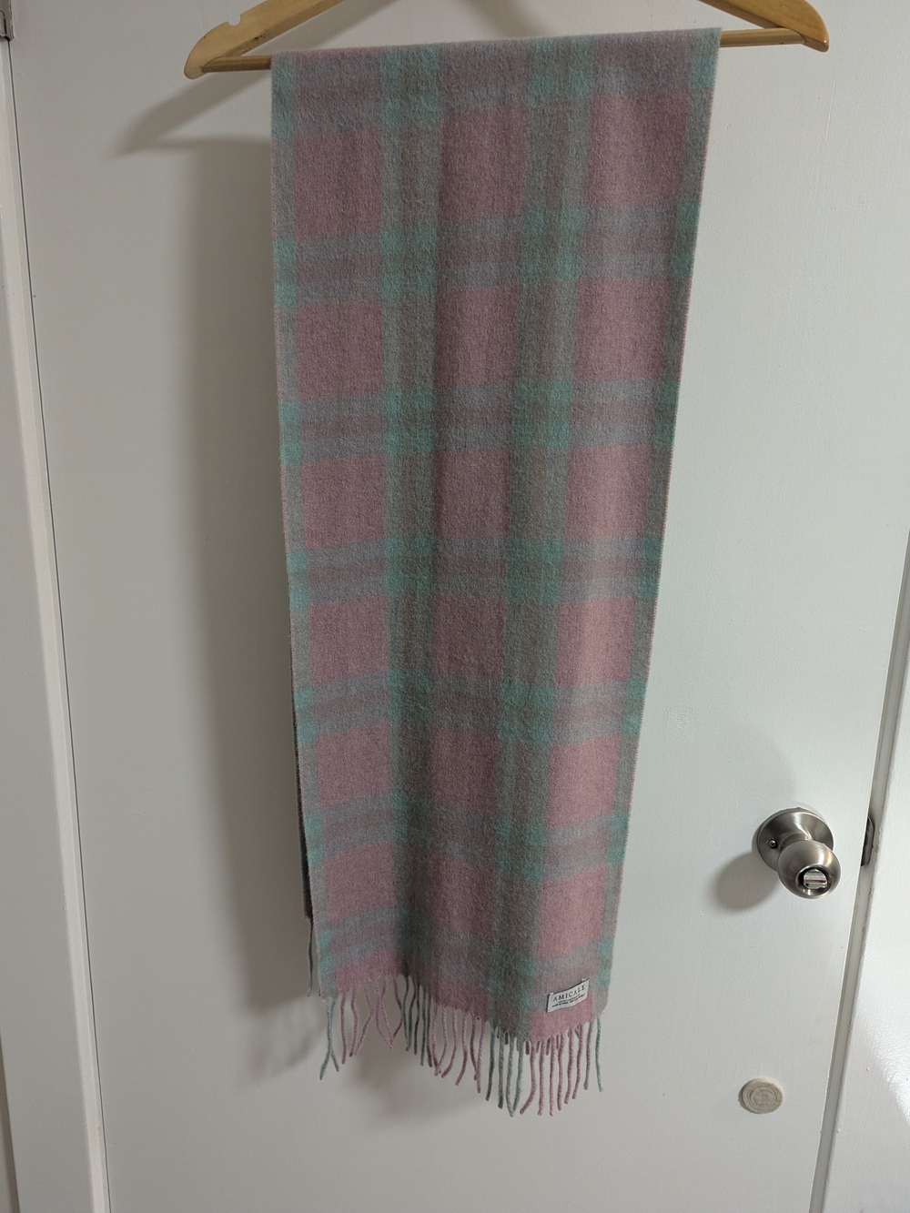 Amicale Cashmere Pink and Mint Plaid Cashmere Throw